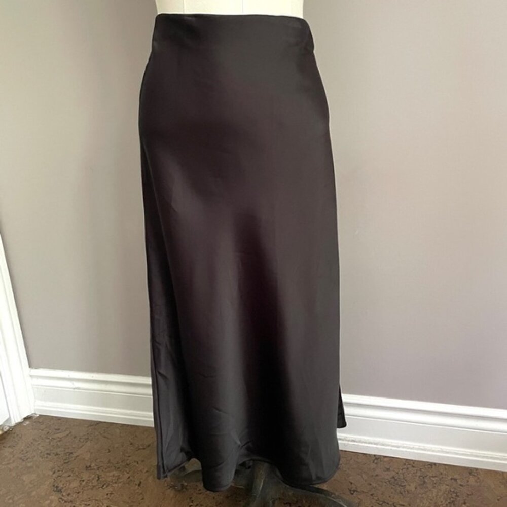 Rachel Zoe Black Bias Satin Slip Midi Skirt - S/M - Picture 2 of 9